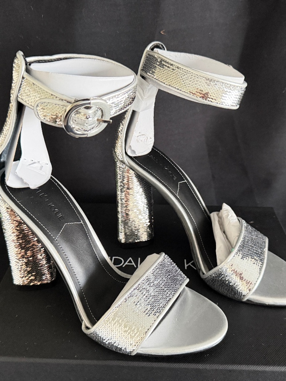 New Kendall and Kylie Silver Sequin Ankle Cuff Heel